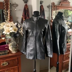 Danier Black Leather Mock-Neck Jacket
